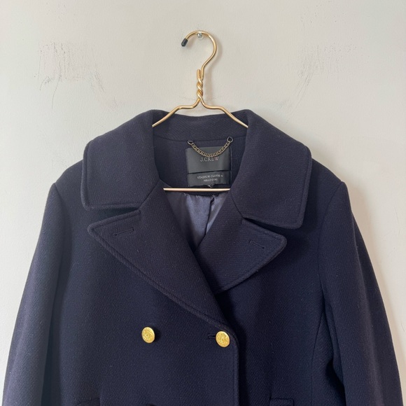 J Crew Navy Pea Coat Wool Stadium Cloth by Nello Gori 14 Gold Buttons - Picture 7 of 13
